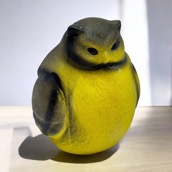 Vintage Bisque Ceramic Fat Owl Figurine Yellow and Grey *read* - Picture 1 of 5
